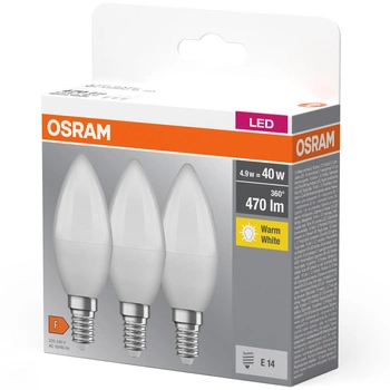 3x LED žárovka E14 B37 4,9W = 40W 470lm 2700K Warm 200° OSRAM 