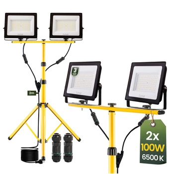 LED reflektor ZUNA2 Halogenová lampa 2x 100W 6500K na stojanu + kabel + hermetický konektor LUMILED