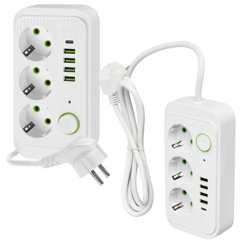 KOBI LINEA PRO Prodlužovací kabel 3x230V 1,5 m Zem, vypínač a 5xUSB Bílá