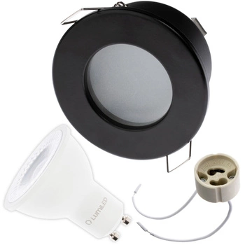 Sada HALOGEN Hermetické koupelnové svítidlo PODBITKA AQUS Black IP44 + LED GU10 36° 6W 3000K Lumiled