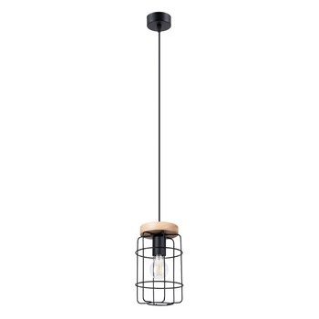 GOTTO 1 E27 Černá dřevěná průmyslová závěsná lampa SOLLUX