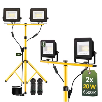 LED reflektor ZUNA2 Halogenová lampa 2x 20W 6500K na stojanu + kabel + hermetický konektor LUMILED 