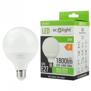 LED žárovka Sphere G95 E27 20W 1800lm 3000K Warm Ecolight