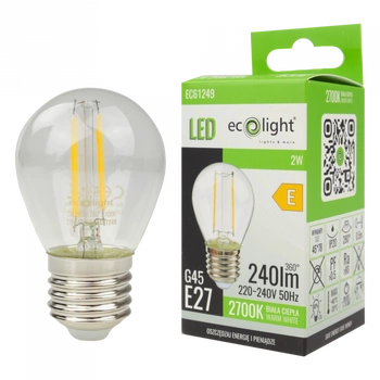LED žárovka kapka P45 E27 2W 240lm 2700K teplá bílá FILAMENT Ecolight