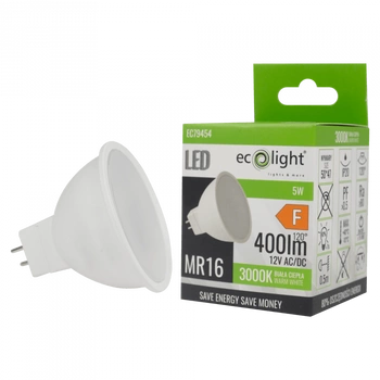LED reflektorová žárovka MR16 GU5.3 5W 400lm 3000K Warm 12V Ecolight