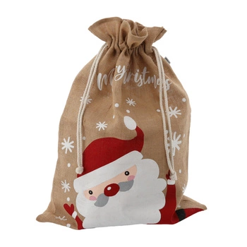 Vánoční dárková taška z juty Vánoční Santa a sněhové vločky