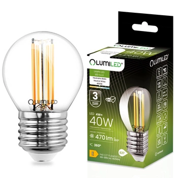 LED žárovka E27 P40 Filament 4W = 40W 470lm 4000K Neutral 360° LUMILED