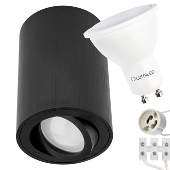 Povrchová montáž HALOGEN TUBE Spot OH36L Round Movable Black 115mm + LED GU10 6W 4000K KOBI