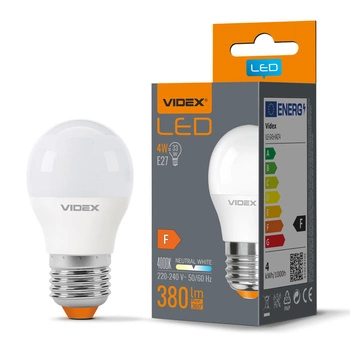 LED žárovka E27 G45 Ball 4W = 33W 380lm 4000K Neutrální 240° Videx