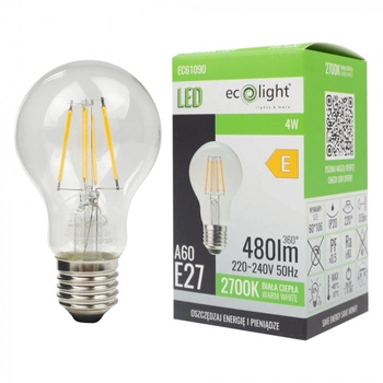 LED žárovka A60 E27 4W 480lm 2700K teplá bílá FILAMENT Ecolight