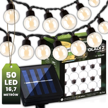 Solární zahradní girlanda 50x LED okrasné koule 16,7 m teplé 3000K GLADI 2 LUMILED