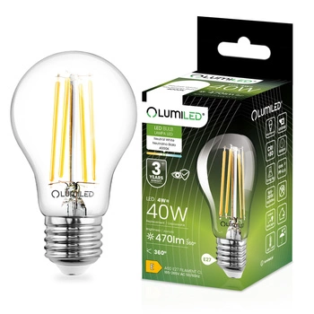LED žárovka E27 A60 4W = 40W 470lm 4000lm Neutrální 360° vlákno LUMILED