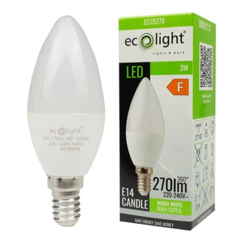 LED žárovka Candle B37 E14 3W 270lm 3000K Warm Ecolight