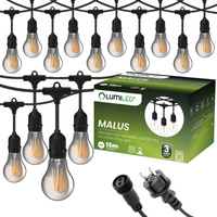Venkovní řetěz 15m, 15x E27 Žárovky Smokey 6W 2200K MALUS LUMILED