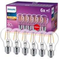 Sada 6x LED žárovka E27 A60 4,3W = 40W 470lm 2700K Teplé vlákno PHILIPS