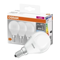 3x LED žárovka E14 P45 5W = 40W 470lm 4000K Neutrální bila 300° OSRAM Základna