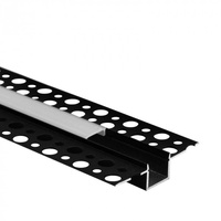 Hliníkový LED profil pro sádrokarton REGIPS Zapuštěný pod omítku Černý 2m s matným difuzorem pro LED pásky + krytky Ecolight řady GP