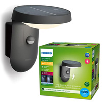 Solární zahradní lampa LED nástěnná lampa TYLA IR 1.2W 4000K IP44 s pohybovým a soumrakovým senzorem antracit PHILIPS