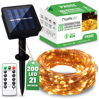 LED Solární řetěz, 200x LED Ozdobné 21m 3000K Teplá bílá + Dálkové ovládání PASSI LUMILED