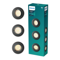 3x LED GU10 zapuštěná pod omítku hliníková kulatá černá Peridot Philips