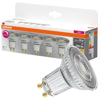5x LED PAR16 Reflektor GU10 3,4W = 35W 230lm 2700K Teplý CRI90 36° Stmívatelná základna Osram