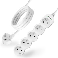 Síťový prodlužovací kabel uzemněný napájecí pásek 5 zásuvek 5m bílý kabel Lendo Lumiled