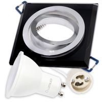 Skleněné Halogenové svítidlo, Nastavitelná Čtvercová Černá ARIAN + LED GU10 6W 4000K LUMILED