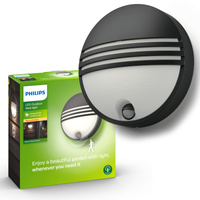 Zahradní lampa LED nástěnná lampa YARROW IR myGarden 6W 2700K IP44 kulatá s pohybovým senzorem černá PHILIPS