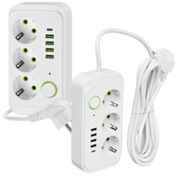 Prodlužovací kabel KOBI LINEA PRO 3x230V 3m Uzemnění, spínač a 5xUSB Bílý