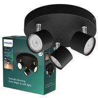 Stropní svítidlo LED STAR 3x 4,5W 2700K Stmívatelný reflektor Pohyblivé svítidlo černé PHILIPS