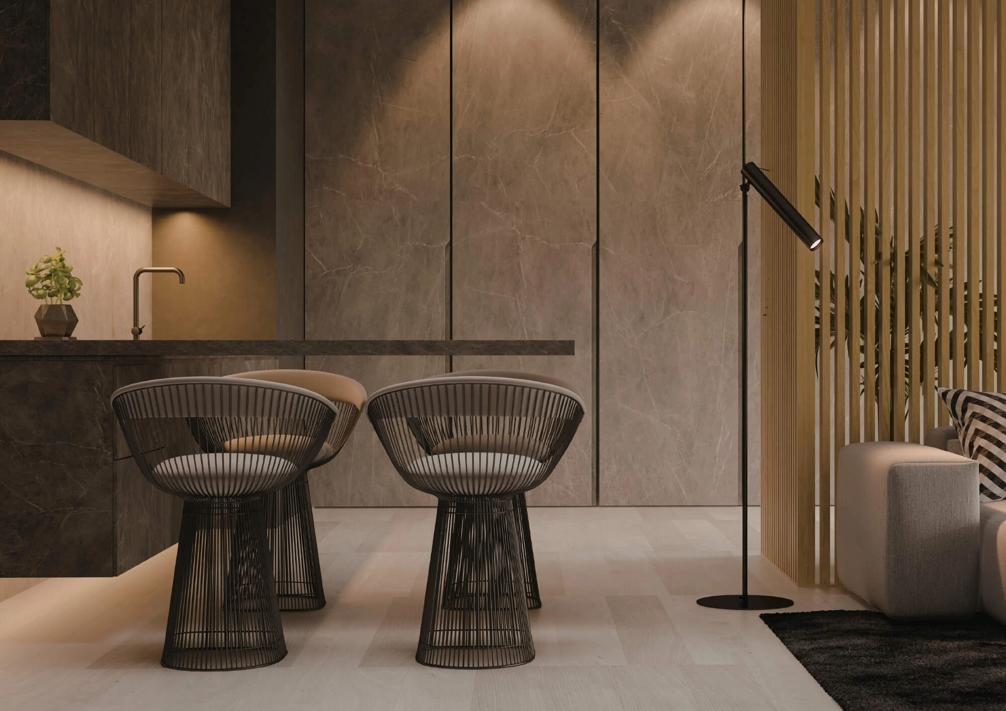 Obytný interiér s náladovým bočním osvětlením