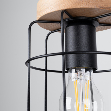 GOTTO 1 E27 Černá dřevěná průmyslová závěsná lampa SOLLUX