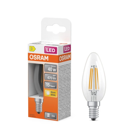 LED žárovka B35 E14 svíčka 3,4W = 40W 470lm 2700K teplá bílá 300° Filament STAR CLASSIC Osram