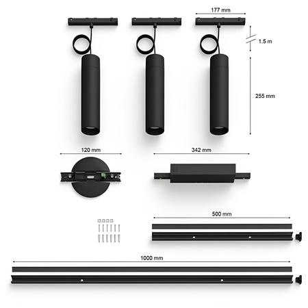 Perifo Lighting Rail Kit 1,5 m + 3x LED závěsné světlo 15,6 W CCT RGB Philips HUE Bluetooth Black