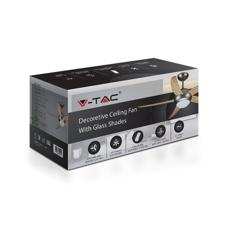Stropní ventilátor 60W Se světelným zdrojem 2xE27 a RF dálkovým ovládáním 5 ramen VT-6053-5 V-TAC