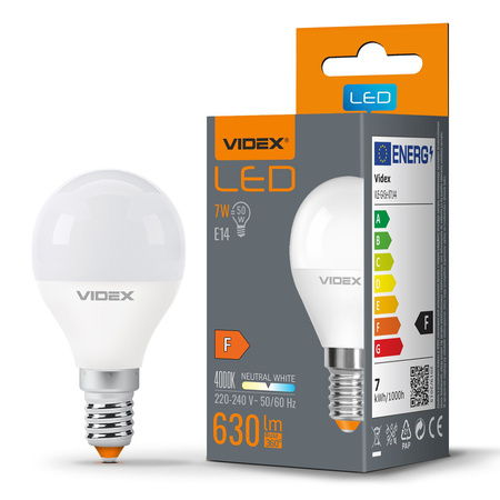 LED žárovka E14 G45 Ball 7W = 50W 630lm 4000K Neutral 240° Videx