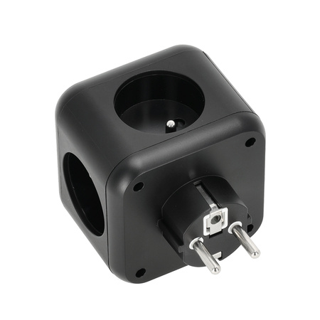KOBI LINEA PRO CUBE 3x230V rozbočovač s uzemněním a přepínačem + 4xUSB černý