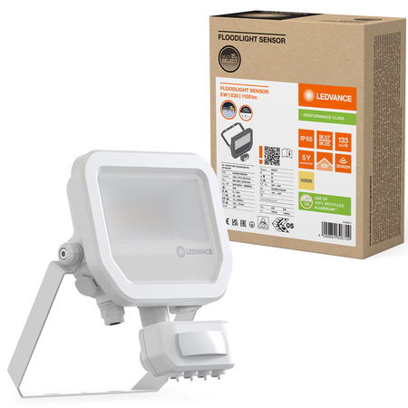 LED reflektor 8W 1100lm 3000K IP65 bílý se senzorem pohybu LEDVANCE Floodlight
