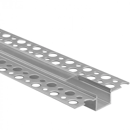 Zapuštěný eloxovaný hliníkový LED profil pro sádrokarton REGIPS 1m s průhledným difuzorem pro LED pásky + krytky Ecolight řady GP