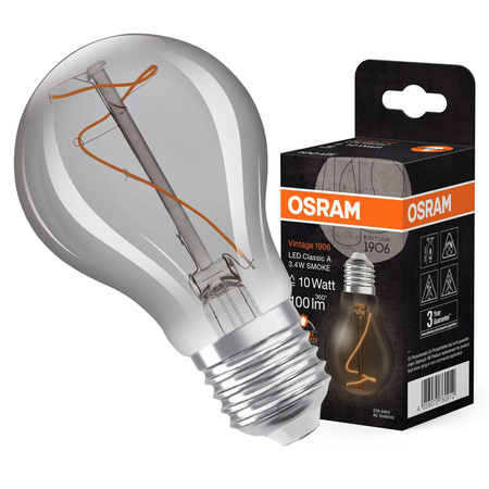 Dekorativní LED žárovka E27 A60 3.4W = 10W 100lm 1800K Teplá bílá 320° vlákno stmívatelné OSRAM Vintage 1906