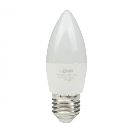 LED žárovka svíčka B37 E27 7W 630lm 6500K Cold Ecolight