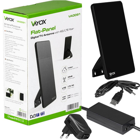 Aktivní domácí anténa DVB-T/T2 4K se zesilovačem VAYOX