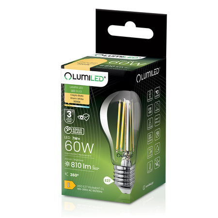 6x LED žárovka E27 A60 7W = 60W 806lm 3000K Warm 360° FILAMENT LUMILED