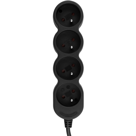Síťový prodlužovací kabel uzemněný napájecí pásek 4 zásuvky 5 m černý kabel Lendo Lumiled