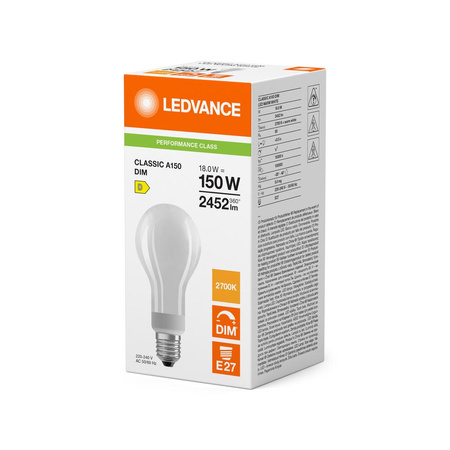 LED žárovka A70 E27 18W = 150W 2452lm 2700K Teplá bílá FILAMENTNÍ STMÍVATELNÁ LEDVANCE