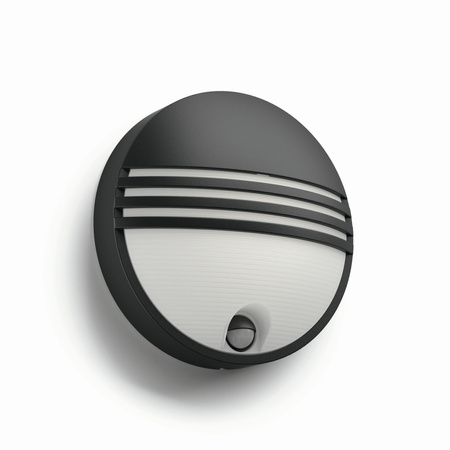 Zahradní lampa LED nástěnná lampa YARROW IR myGarden 6W 2700K IP44 kulatá s pohybovým senzorem černá PHILIPS