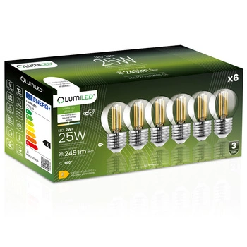6x LED žárovka E27 Ball P45 2W = 25W 249lm 4000K Neutral 360° FILAMENT LUMILED