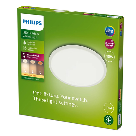 Zahradní LED stropní svítidlo venkovní SUPERSLIM CL550 15W 2700K IP44 stropní kulatá bílá PHILIPS