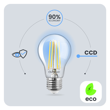 LED žárovka E27 A60 7W = 60W 806lm 3000K Warm 360° FILAMENT LUMILED