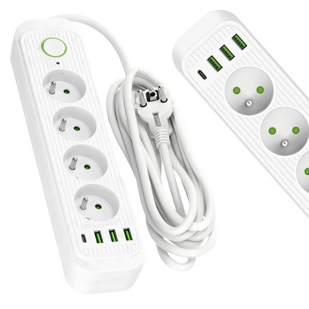 Prodlužovací kabel CONNECTO 4x230V 3m 4GN Zemní jistič 4xUSB Bílá Kobi
